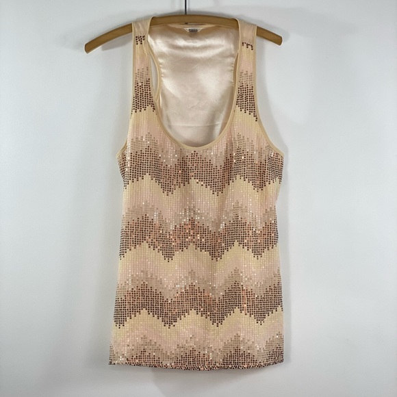 Fossil Medium Sequin Tank Rose Gold Copper Blush Champagne Ombre Chevron Cami - Picture 2 of 14